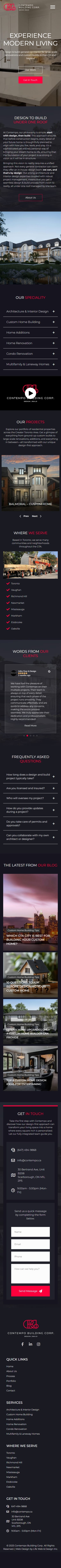 mobile version of web design project for custom home builder in Toronto