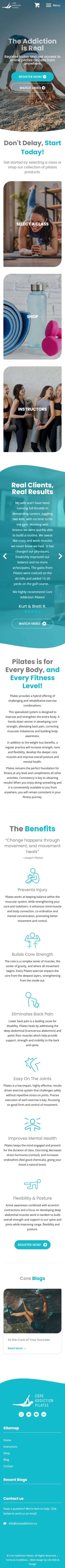 mobile version of web design project for pilates instructor in Toronto