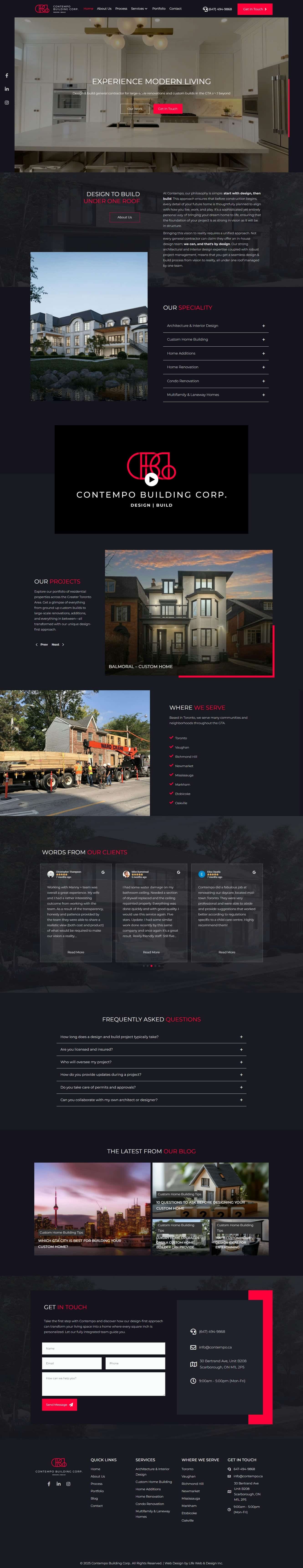 web design project for custom home builder in Toronto